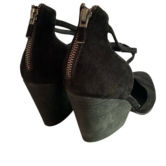Eileen Fisher sz 10 Tilda Black Suede Rear Zip Stacked Heel Pumps Wedges Straps - Picture 5 of 11